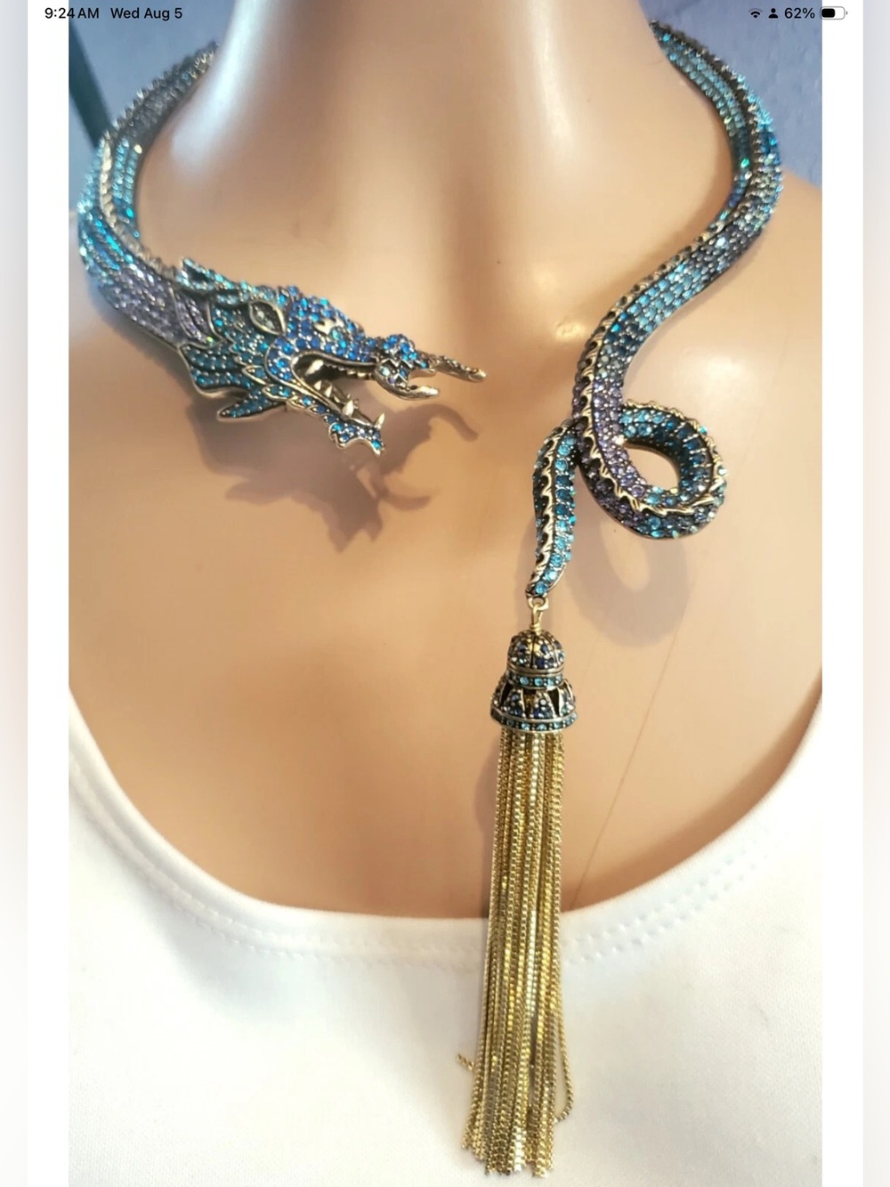 Heidi Daus DIVINE DRAGON STATEMENT Necklace and Earrings With Gold Tassels